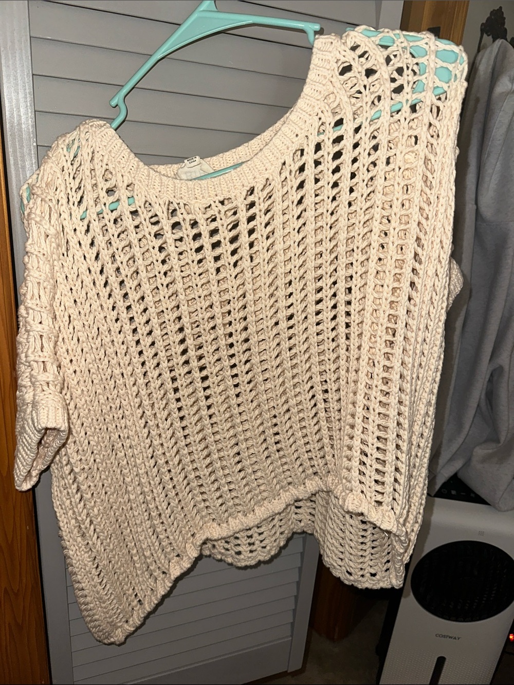 BiBi Cream Open-Weave Crochet Crewneck Sweater